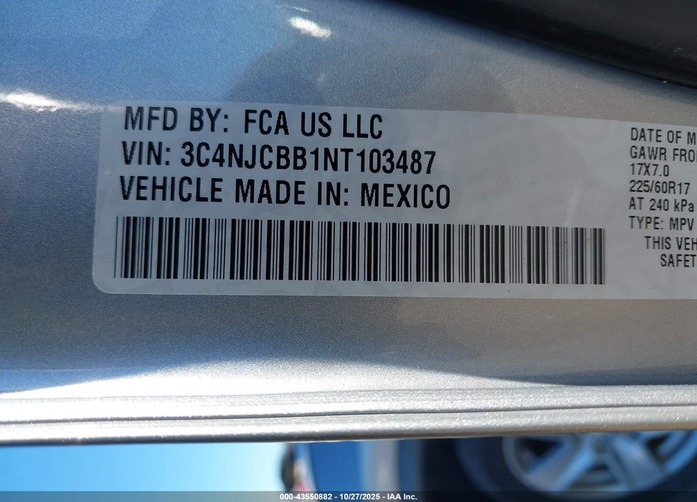 2022 JEEP COMPASS LATITUDE FWD VIN: 3C4NJCBB1NT103487
