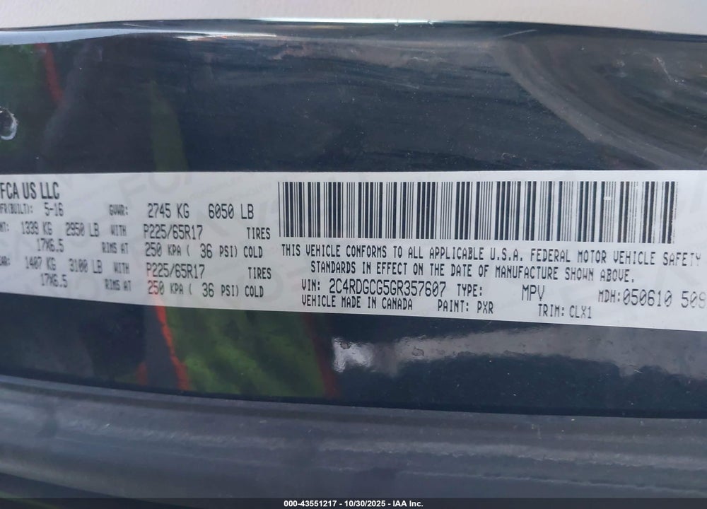 2016 DODGE GRAND CARAVAN SXT VIN: 2C4RDGCG5GR357607
