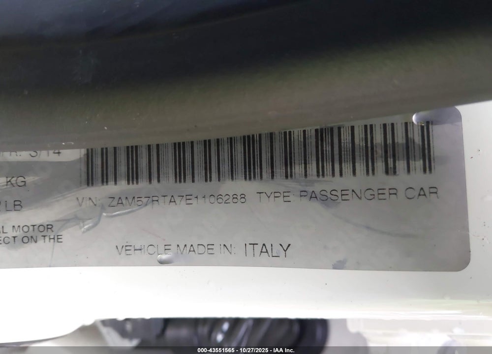 2014 MASERATI GHIBLI S Q4 VIN: ZAM57RTA7E1106288