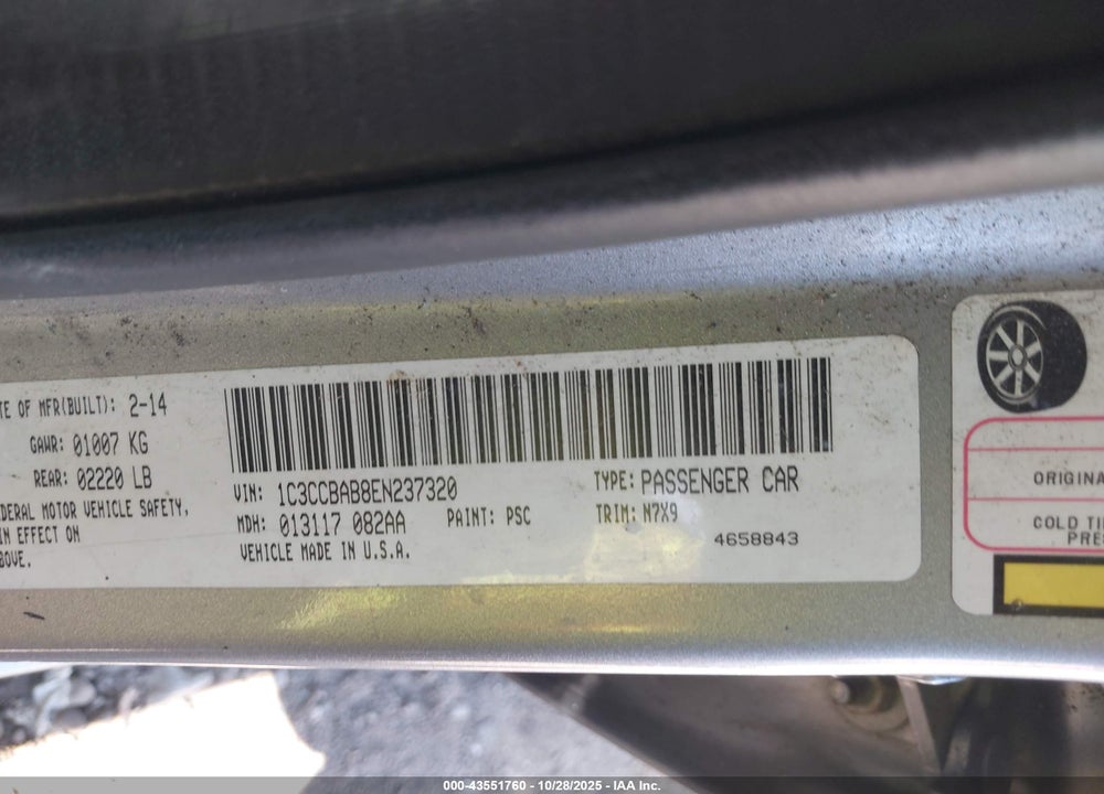 2014 CHRYSLER 200 VIN: 1C3CCBAB8EN237320