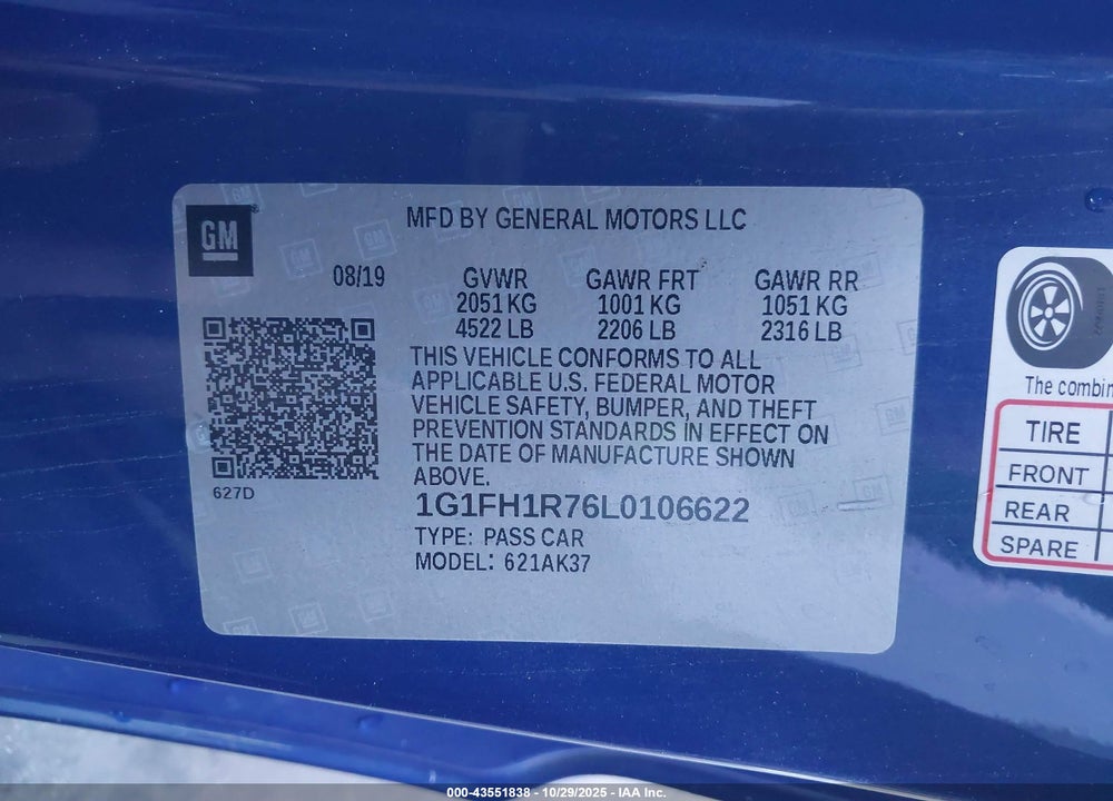 2020 CHEVROLET CAMARO RWD 2SS VIN: 1G1FH1R76L0106622