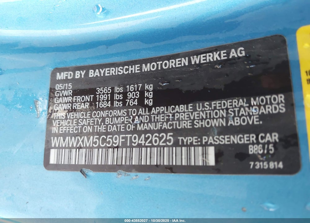 2015 MINI HARDTOP COOPER VIN: WMWXM5C59FT942625
