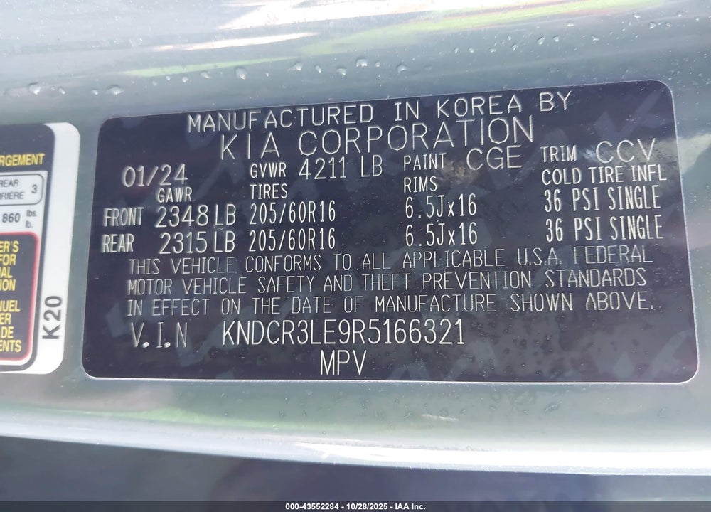 2024 KIA NIRO VIN: KNDCR3LE9R5166321