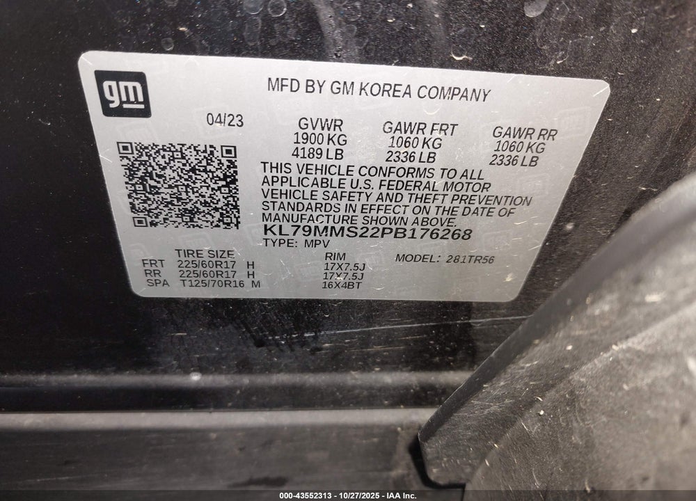 2023 CHEVROLET TRAILBLAZER FWD LS VIN: KL79MMS22PB176268