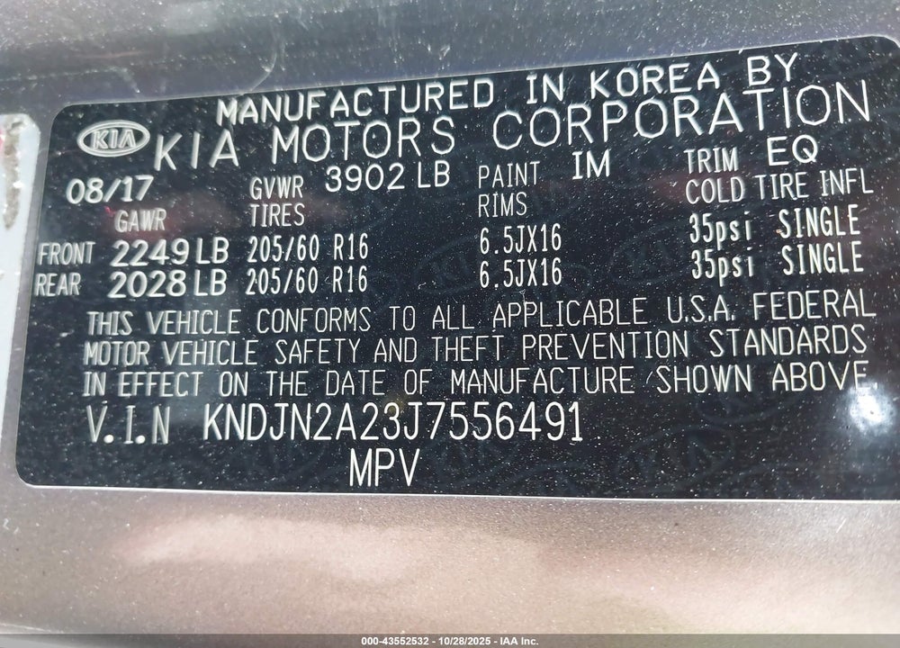 2018 KIA SOUL VIN: KNDJN2A23J7556491