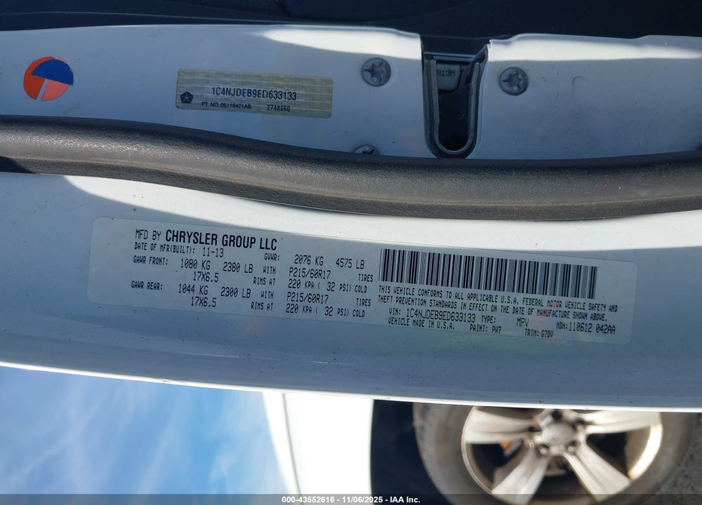2014 JEEP COMPASS LATITUDE VIN: 1C4NJDEB9ED633133