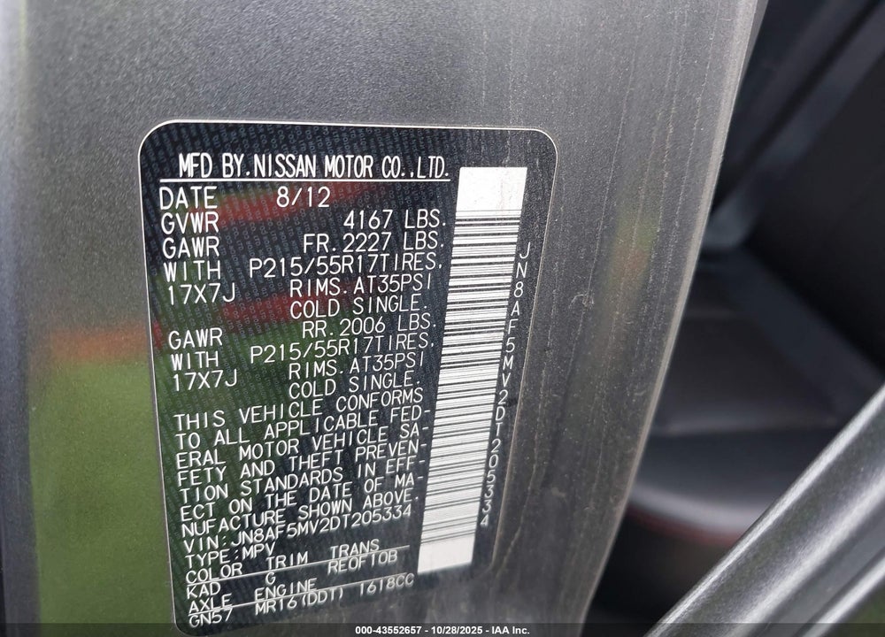 2013 NISSAN JUKE VIN: JN8AF5MV2DT205334