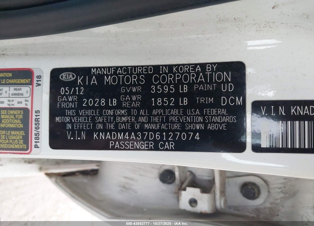 2013 KIA RIO LX VIN: KNADM4A37D6127074
