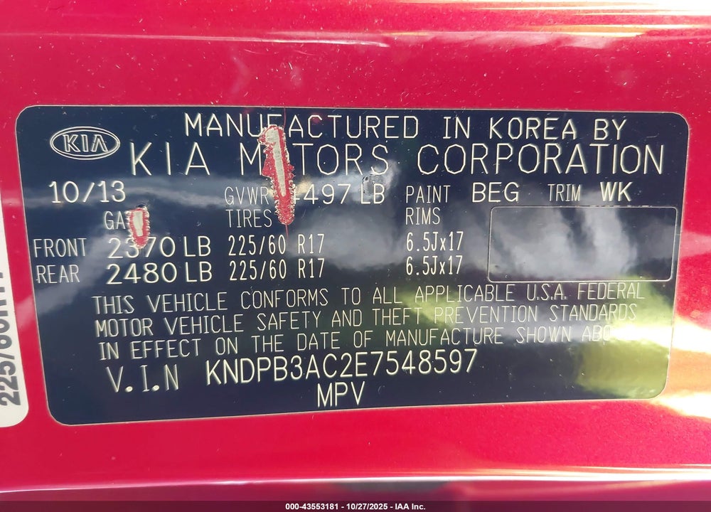 2014 KIA SPORTAGE LX VIN: KNDPB3AC2E7548597