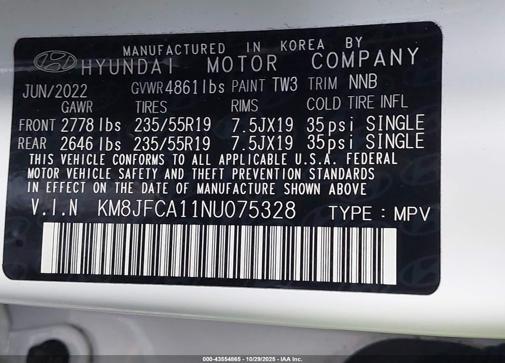 2022 HYUNDAI TUCSON HYBRID SEL CONVENIENCE VIN: KM8JFCA11NU075328