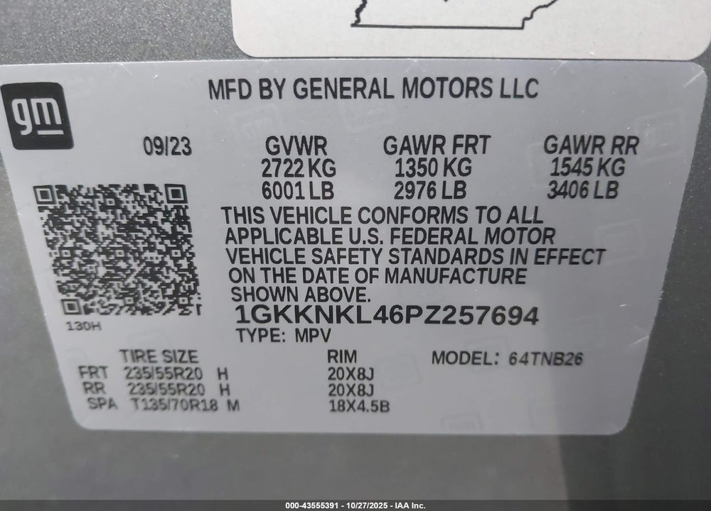 2023 GMC ACADIA FWD SLE VIN: 1GKKNKL46PZ257694