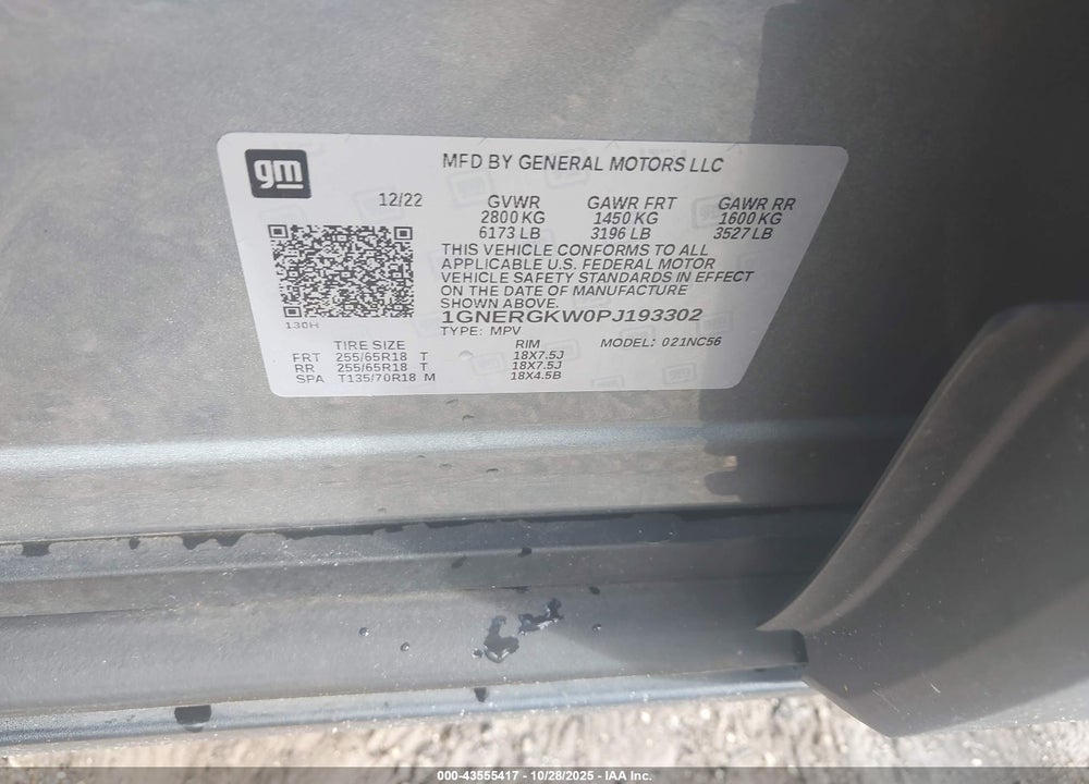 2023 CHEVROLET TRAVERSE FWD LT CLOTH VIN: 1GNERGKW0PJ193302