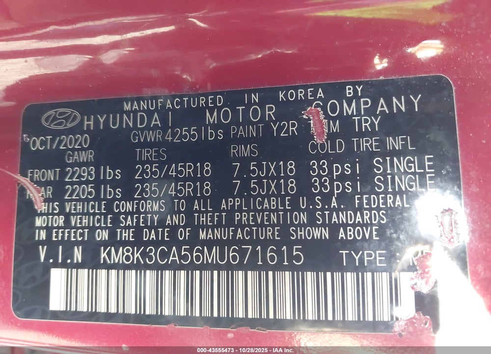 2021 HYUNDAI KONA LIMITED VIN: KM8K3CA56MU671615
