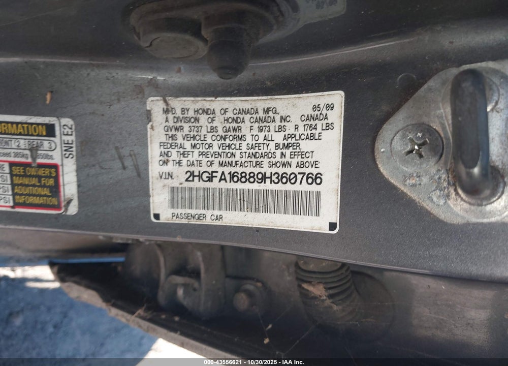 2009 HONDA CIVIC EX VIN: 2HGFA16889H360766
