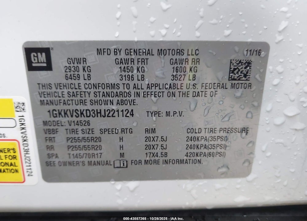 2017 GMC ACADIA VIN: 1GKKVSKD3HJ221124