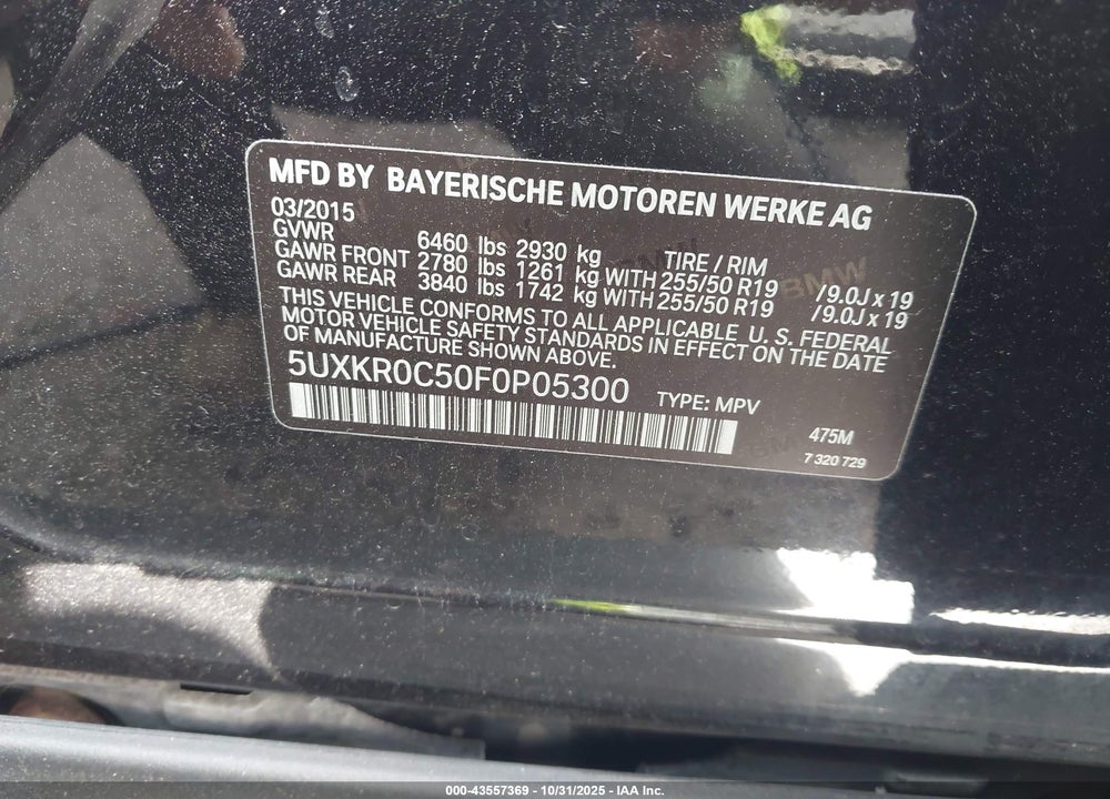 2015 BMW X5 VIN: 5UXKR0C50F0P05300