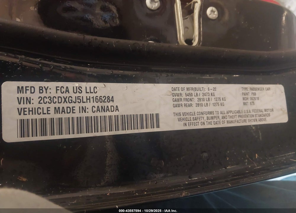 2020 DODGE CHARGER SCAT PACK WIDEBODY RWD VIN: 2C3CDXGJ5LH166284