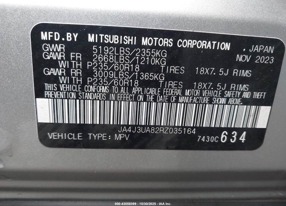 2024 MITSUBISHI OUTLANDER ES 2.5 2WD VIN: JA4J3UA82RZ035164