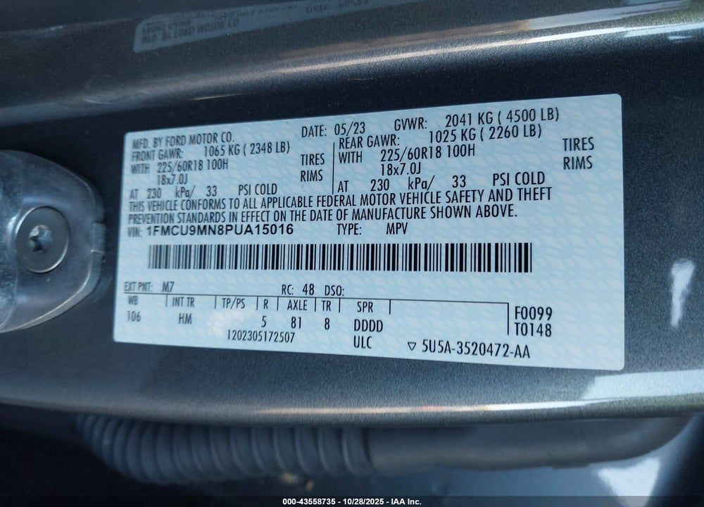 2023 FORD ESCAPE VIN: 1FMCU9MN8PUA15016