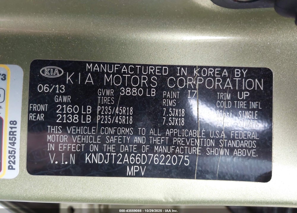 2013 KIA SOUL VIN: KNDJT2A66D7622075
