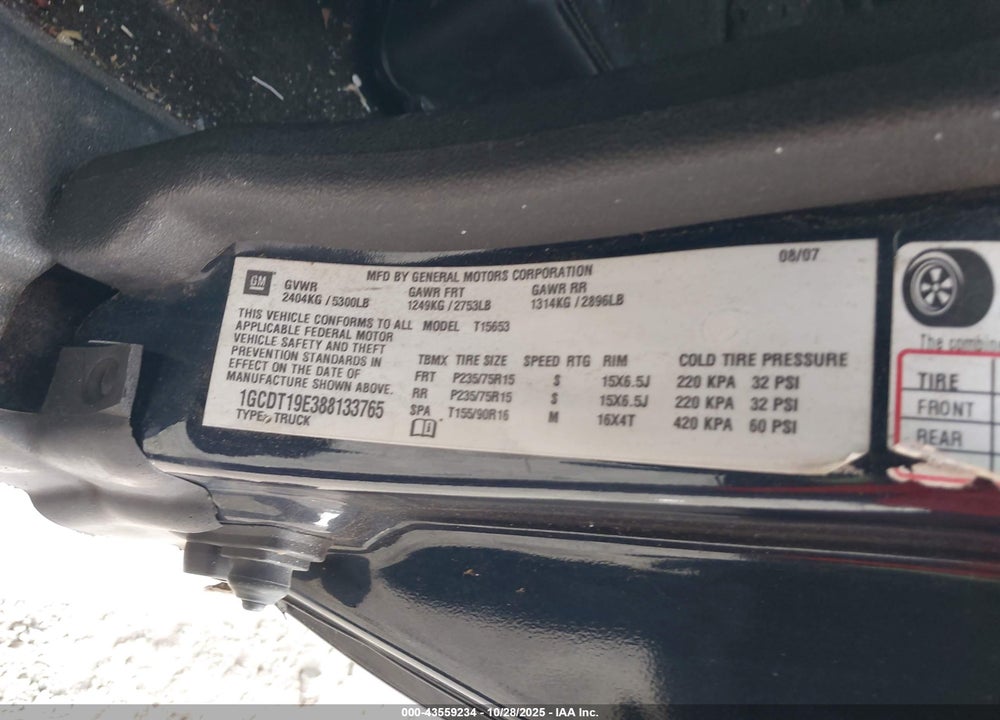 2008 CHEVROLET COLORADO LT VIN: 1GCDT19E388133765