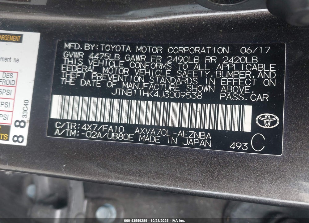 2018 TOYOTA CAMRY LE VIN: JTNB11HK4J3009538