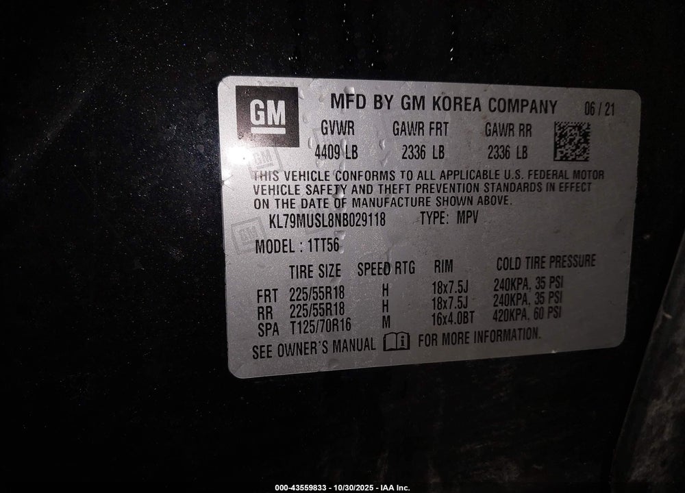 2022 CHEVROLET TRAILBLAZER AWD RS VIN: KL79MUSL8NB029118