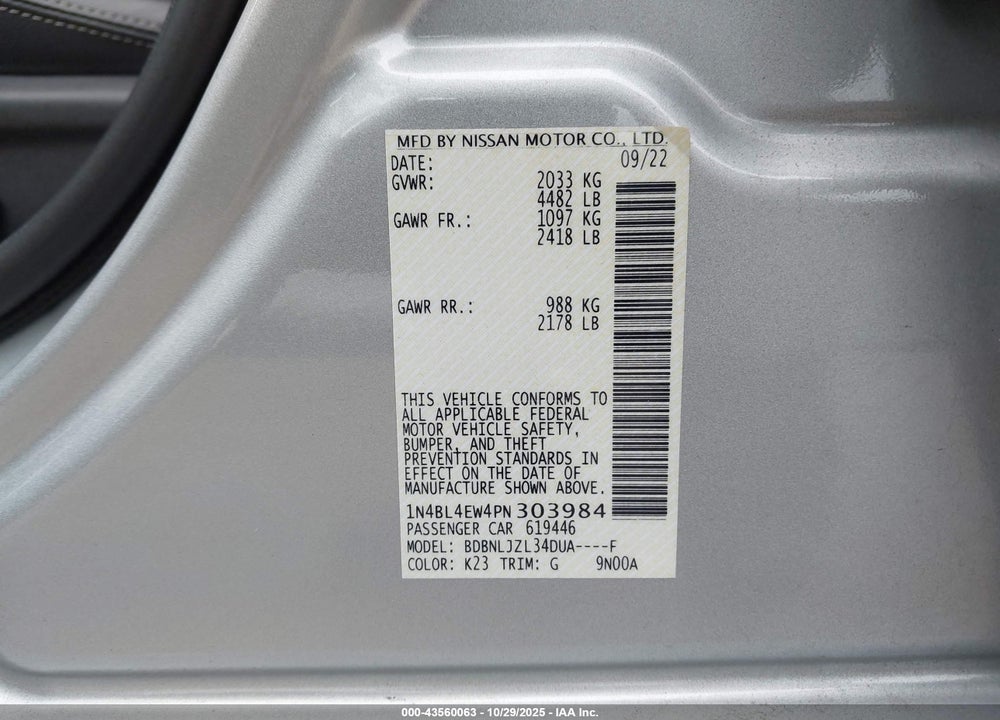 2023 NISSAN ALTIMA SL INTELLIGENT AWD VIN: 1N4BL4EW4PN303984