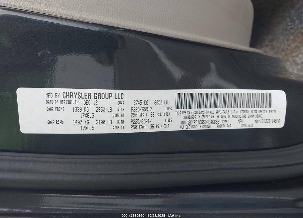 2013 CHRYSLER TOWN & COUNTRY TOURING-L VIN: 2C4RC1CG5DR646658