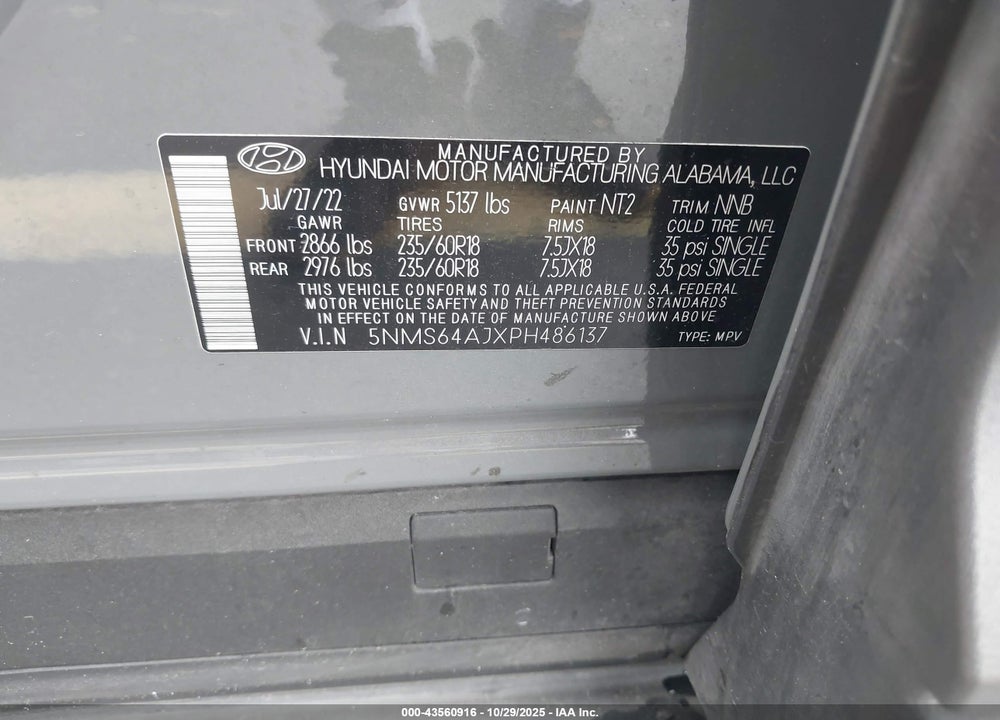 2023 HYUNDAI SANTA FE XRT VIN: 5NMS64AJXPH486137