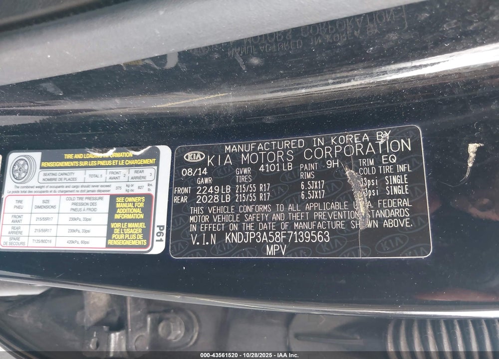2015 KIA SOUL VIN: KNDJP3A58F7139563