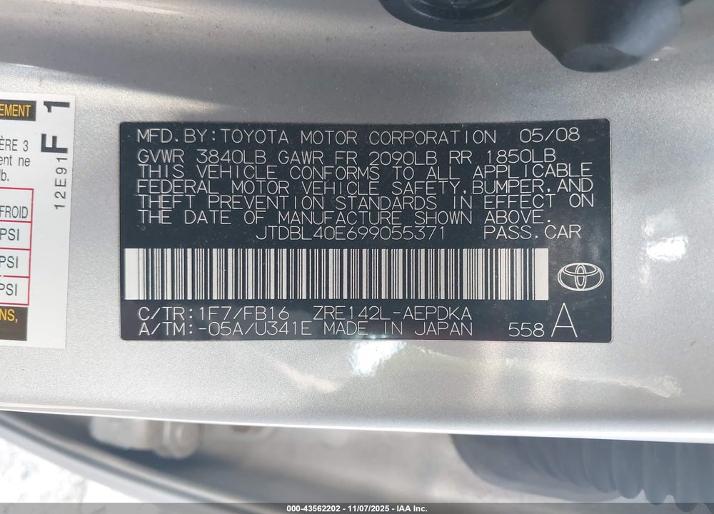 2009 TOYOTA COROLLA LE VIN: JTDBL40E699055371
