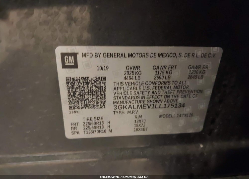 2020 GMC TERRAIN VIN: 3GKALMEV1LL175134