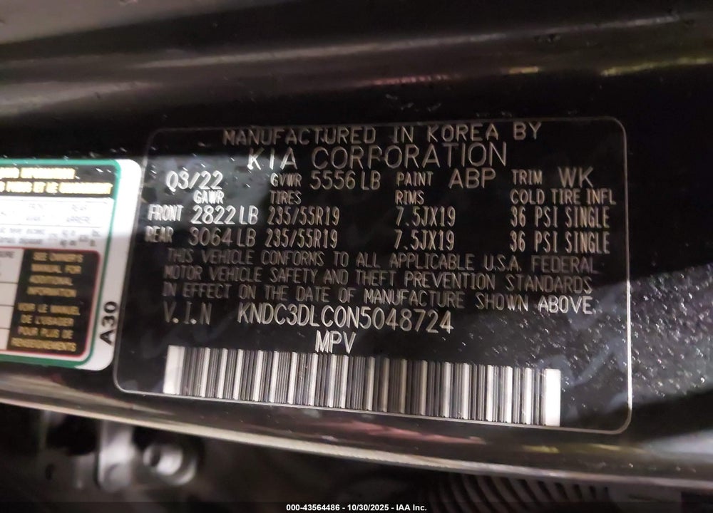 2022 KIA EV6 WIND VIN: KNDC3DLC0N5048724