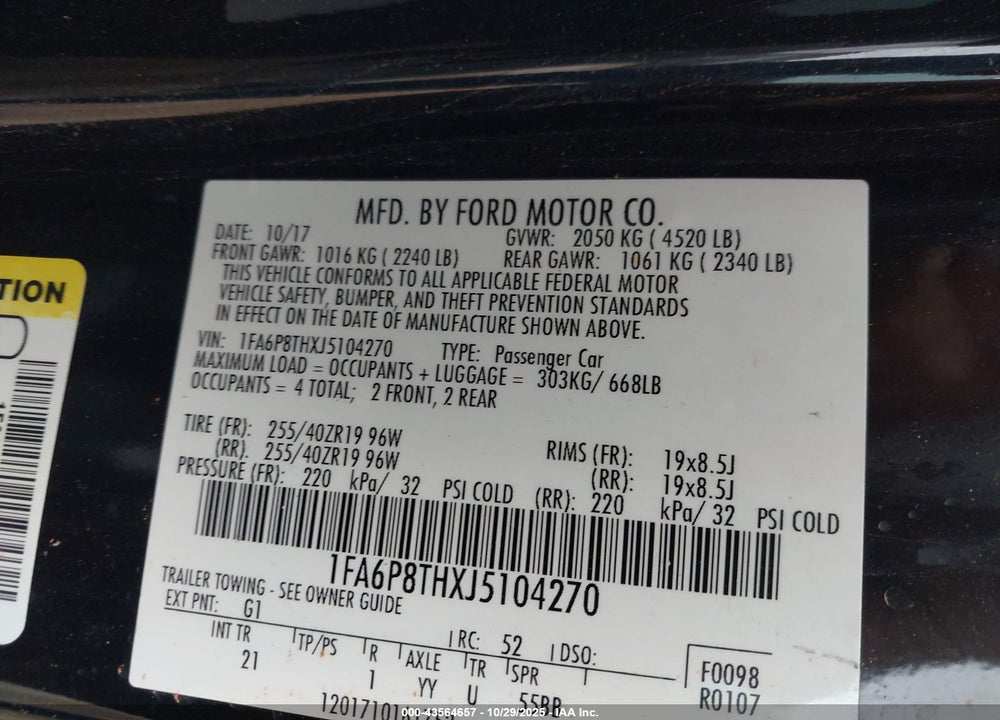 2018 FORD MUSTANG ECOBOOST VIN: 1FA6P8THXJ5104270