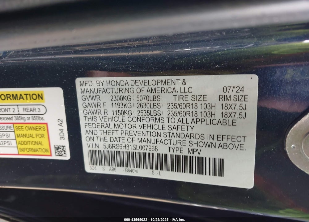 2025 HONDA CR-V VIN: 5J6RS6H81SL007968