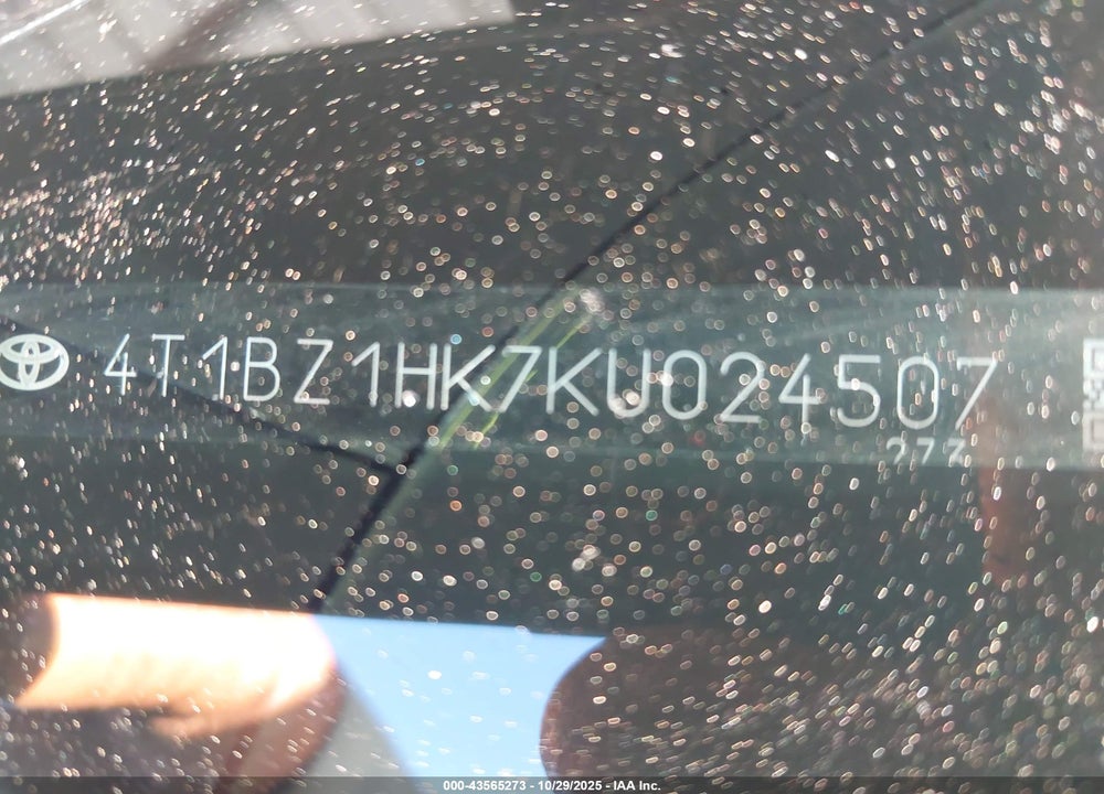 2019 TOYOTA CAMRY XSE V6 VIN: 4T1BZ1HK7KU024507