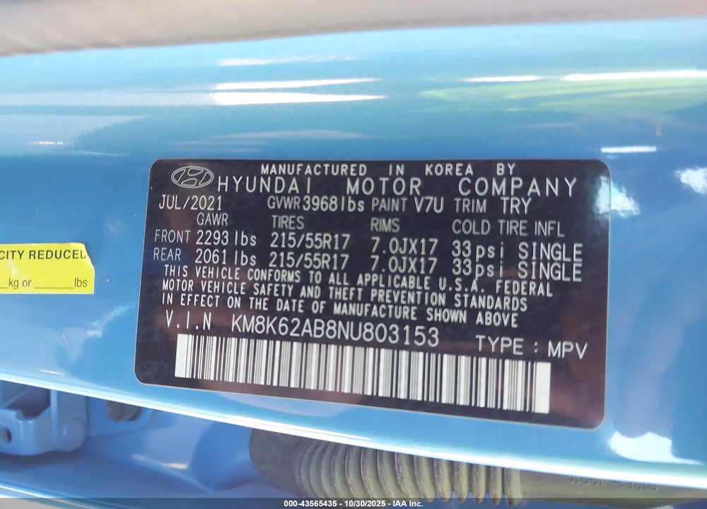 2022 HYUNDAI KONA SEL VIN: KM8K62AB8NU803153