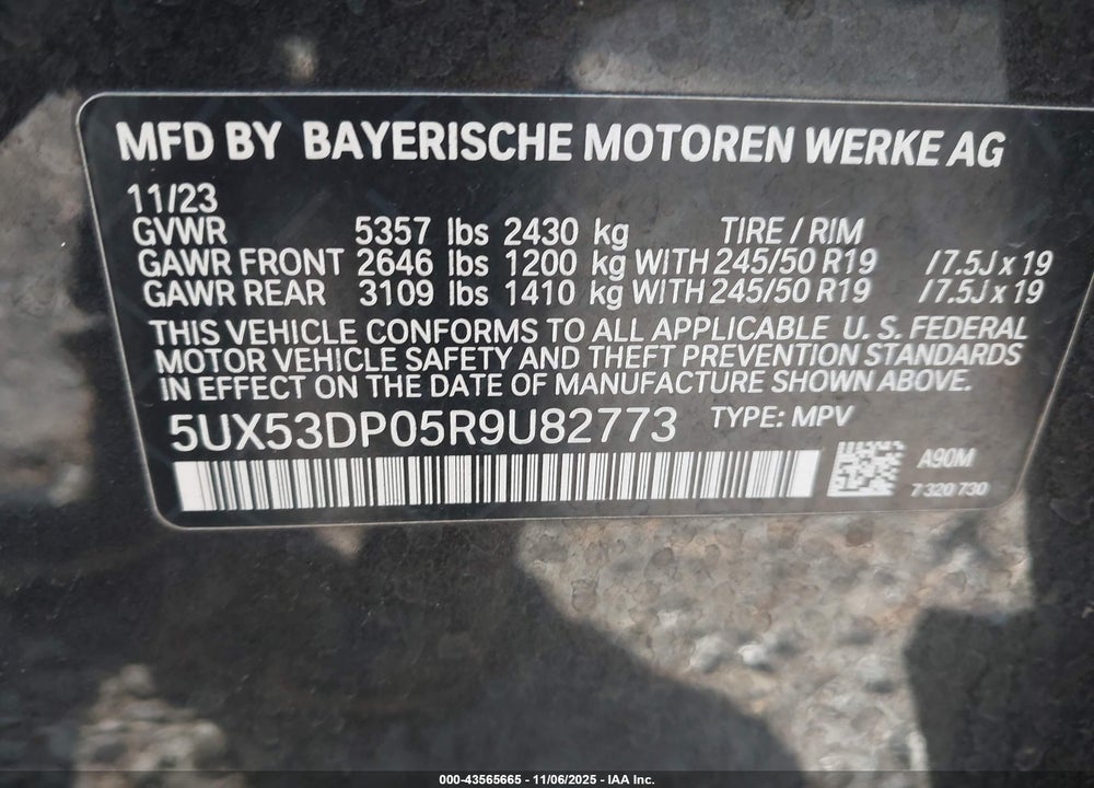 2024 BMW X3 VIN: 5UX53DP05R9U82773