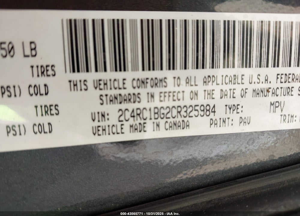 2012 CHRYSLER TOWN & COUNTRY TOURING VIN: 2C4RC1BG2CR325984