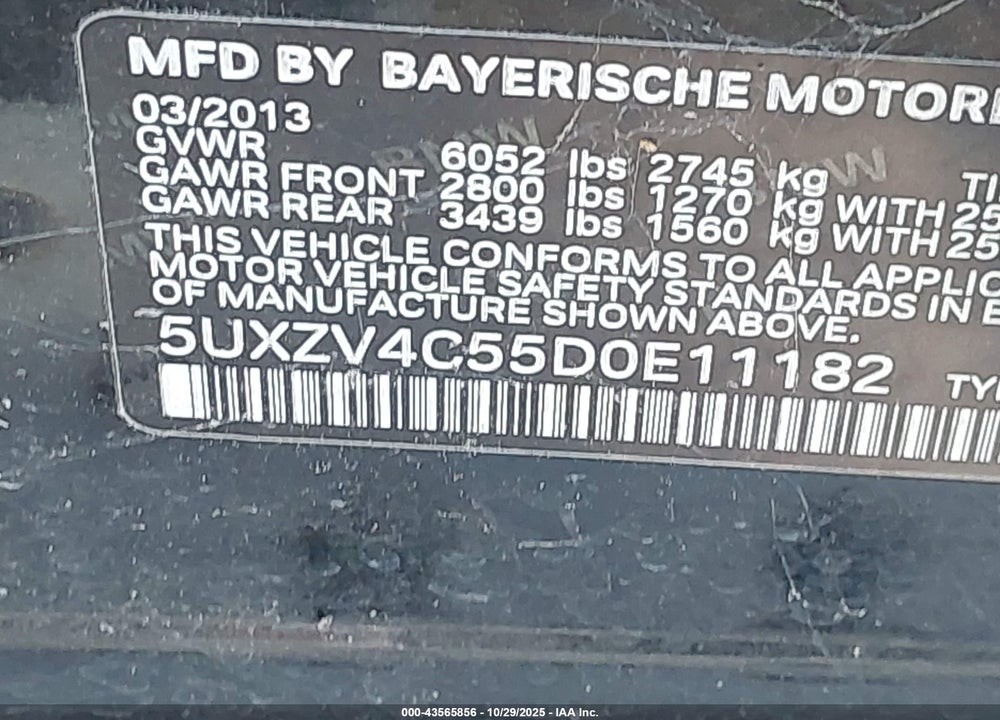 2013 BMW X5 VIN: 5UXZV4C55D0E11182