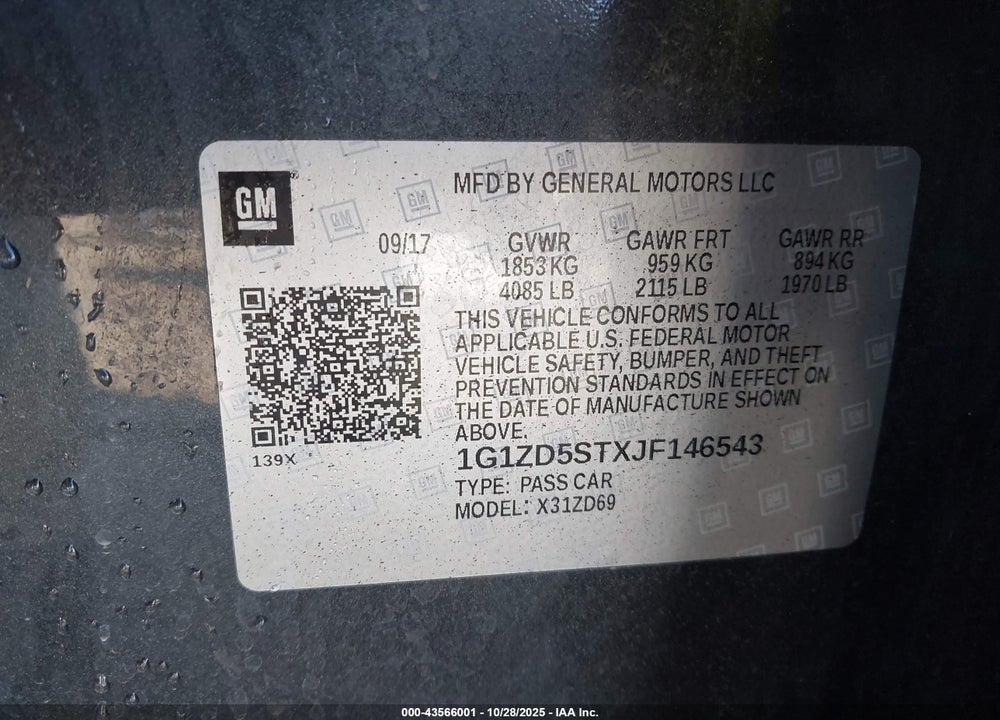 2018 CHEVROLET MALIBU LT VIN: 1G1ZD5STXJF146543