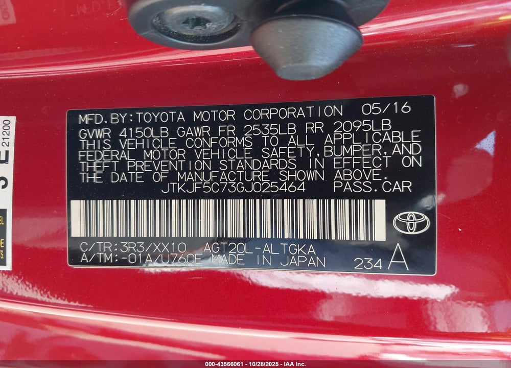 2016 SCION TC RELEASE SERIES 10.0 VIN: JTKJF5C73GJ025464