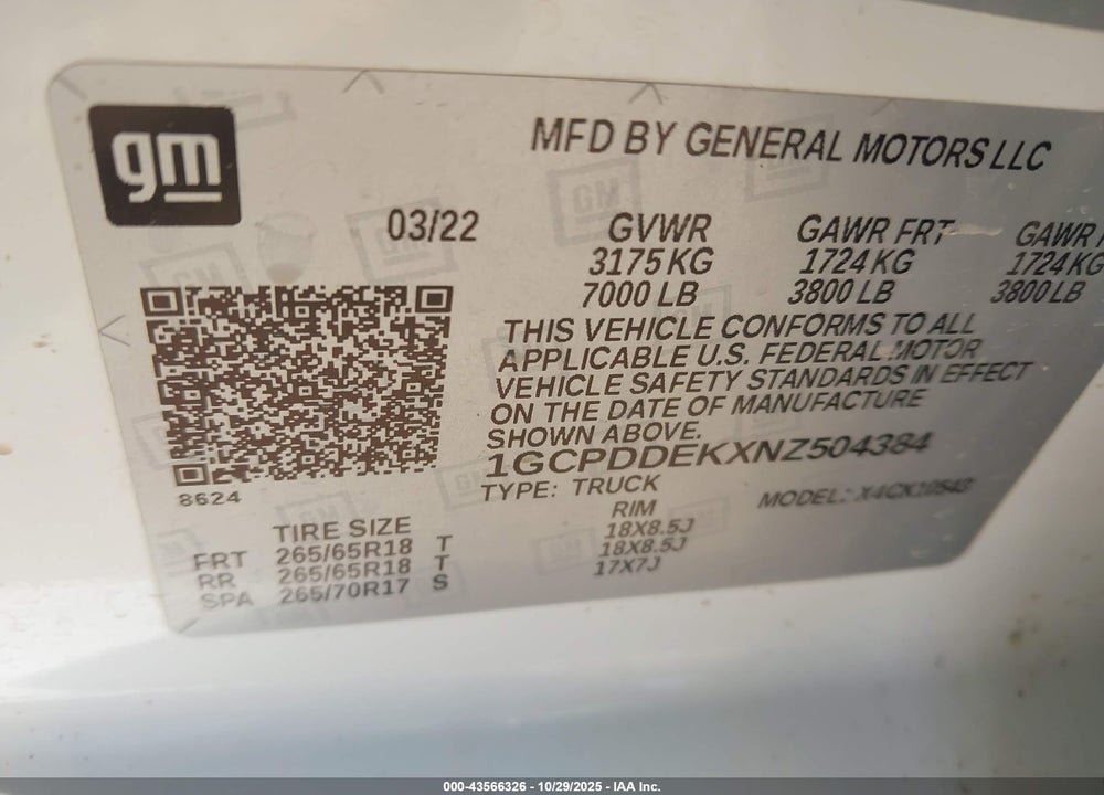 2022 CHEVROLET SILVERADO 1500 4WD STANDARD BED LT VIN: 1GCPDDEKXNZ504384