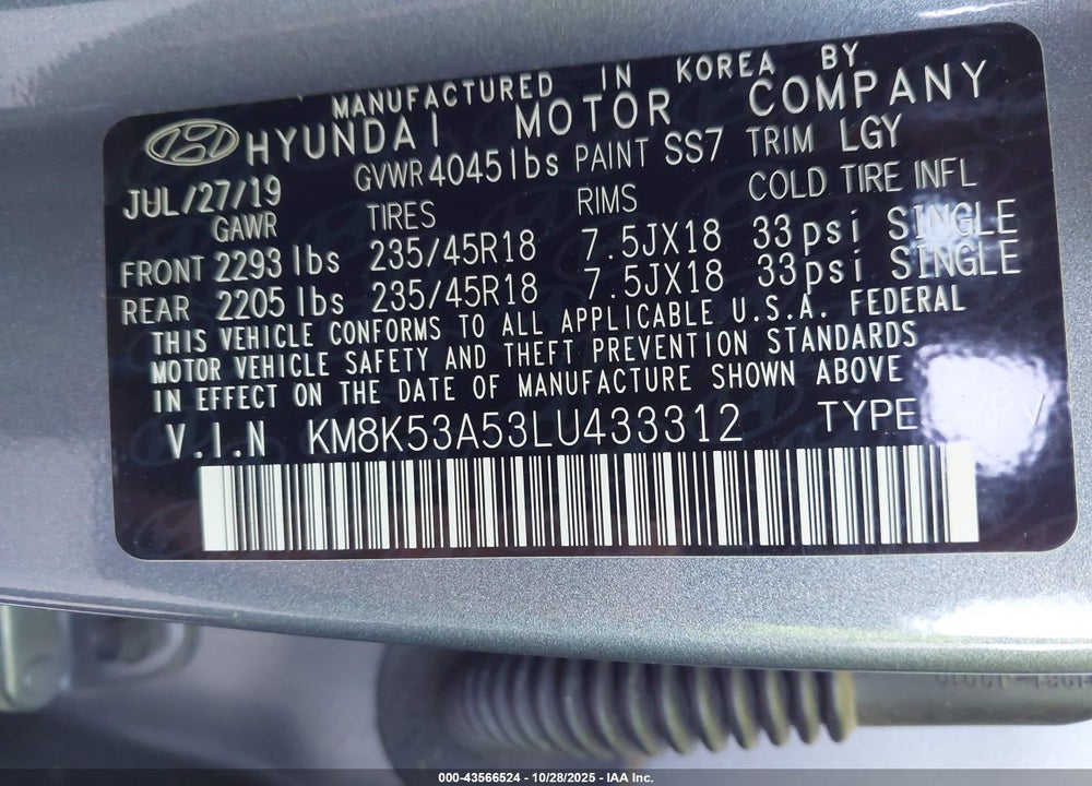 2020 HYUNDAI KONA ULTIMATE VIN: KM8K53A53LU433312