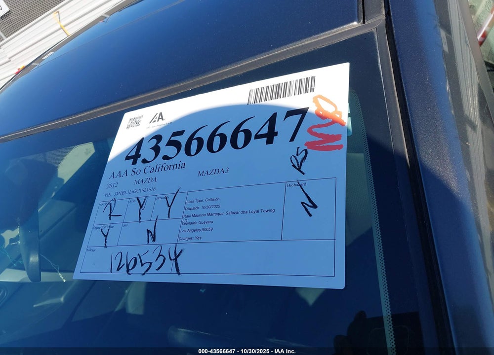 2012 MAZDA 3 S TOURING VIN: JM1BL1L62C1621616