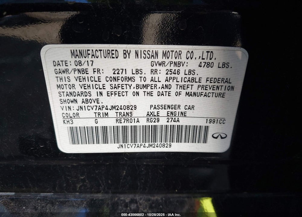 2018 INFINITI Q50 2.0T PURE VIN: JN1CV7AP4JM240829
