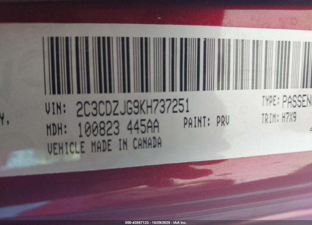 2019 DODGE CHALLENGER GT VIN: 2C3CDZJG9KH737251