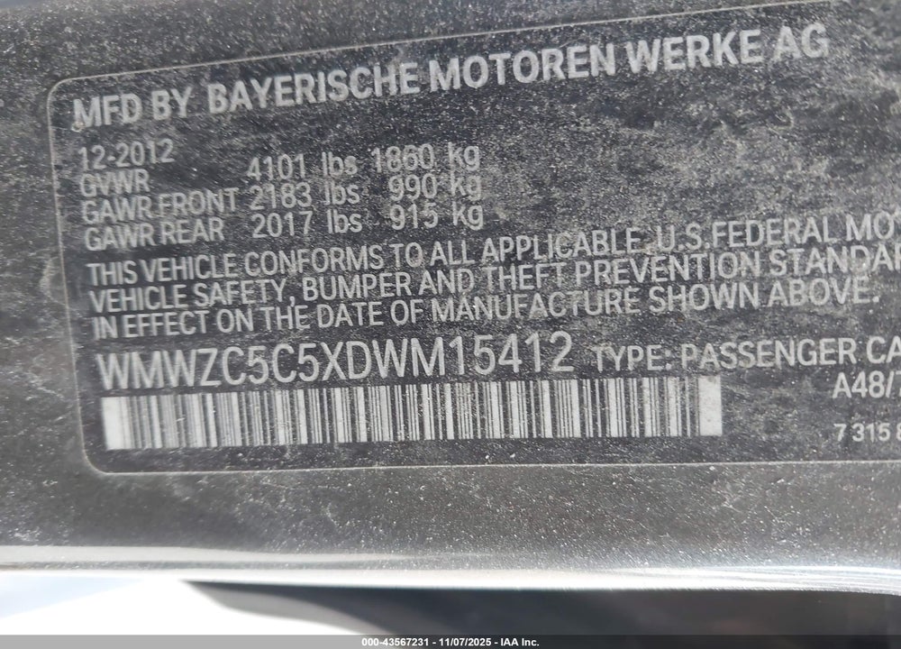 2013 MINI COUNTRYMAN COOPER S VIN: WMWZC5C5XDWM15412