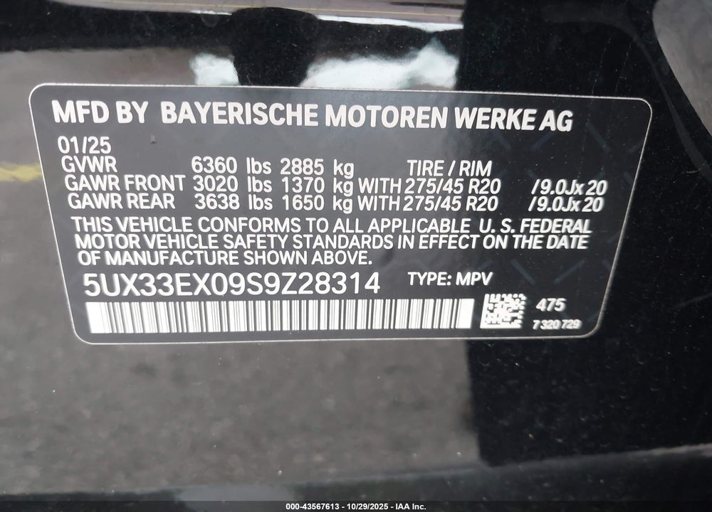 2025 BMW X6 VIN: 5UX33EX09S9Z28314